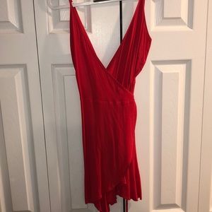 Orange/red wrap dress with low back